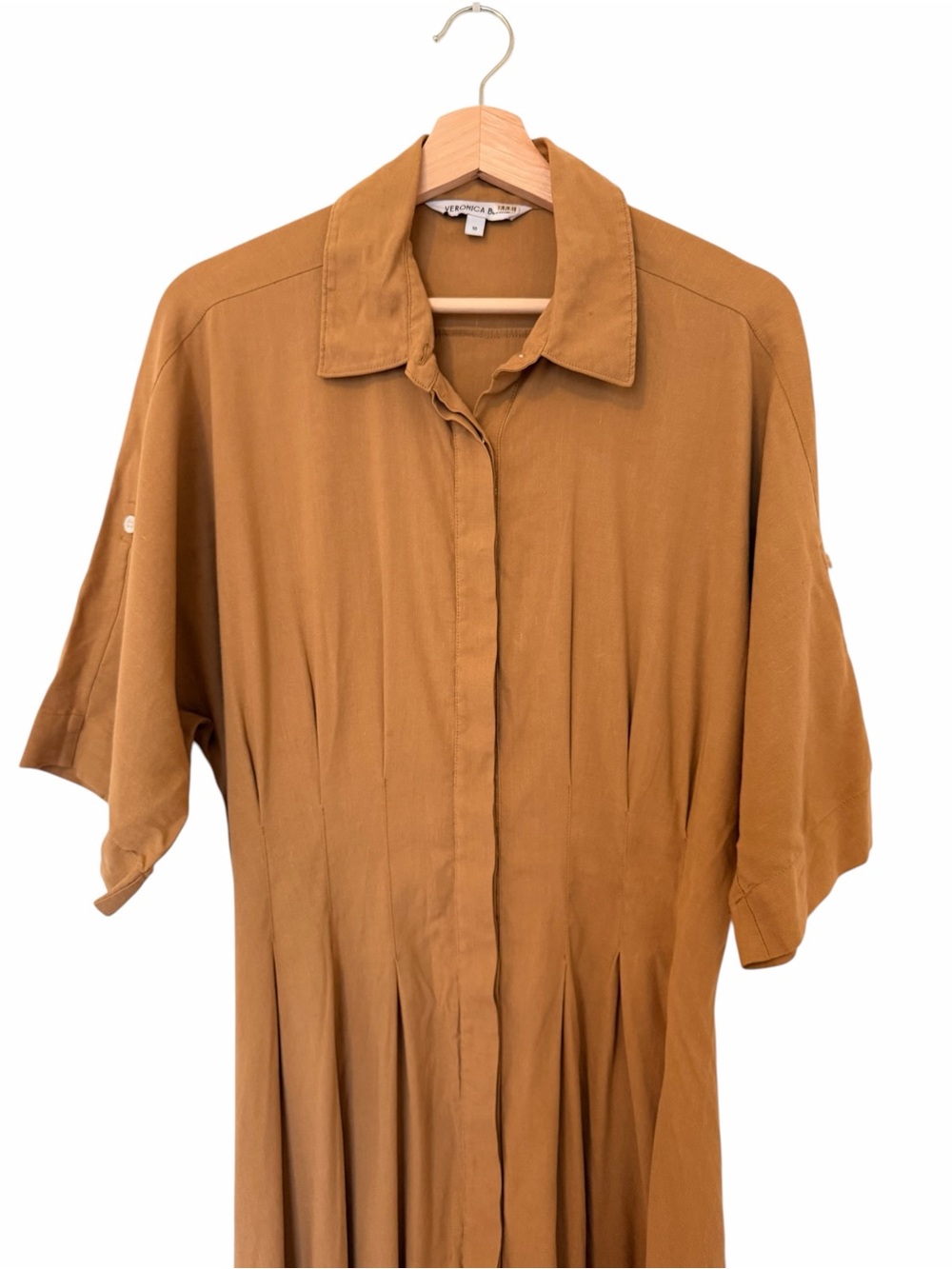 Veronica Beard Adavi Dress Caramel Button-Front Maxi Dress - Picture 4 of 10